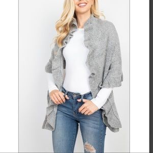 Knitted Ruffle Ruana Wrap  Scarf